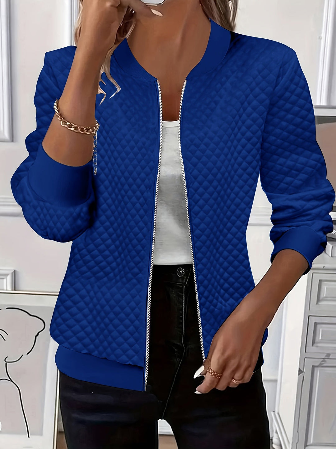 Carolyn | Kviltad Textur Baseballjacka