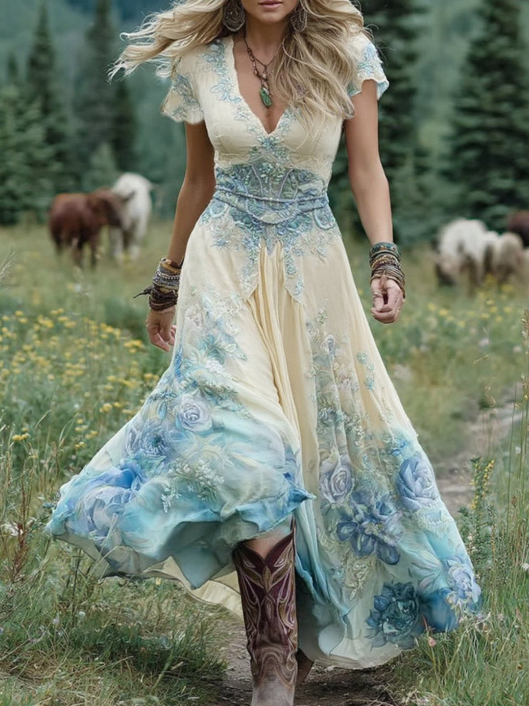 Natalie | Elegant Floral Maxi Klänning