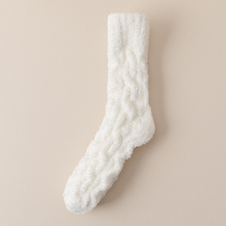 Fluffiga mysstrumpor i korallfleece – halkskydd och tjockt foder