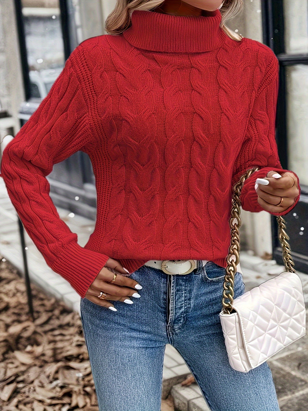 Celeste | Mysig Kabelstickad Turtleneck Tröja