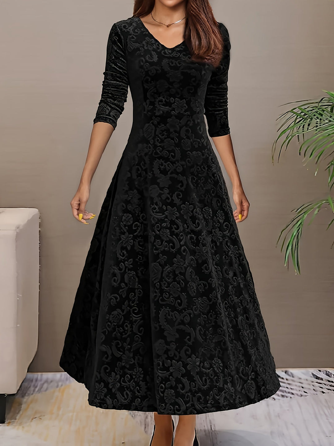 Adeline | Elegant långärmad midi klänning