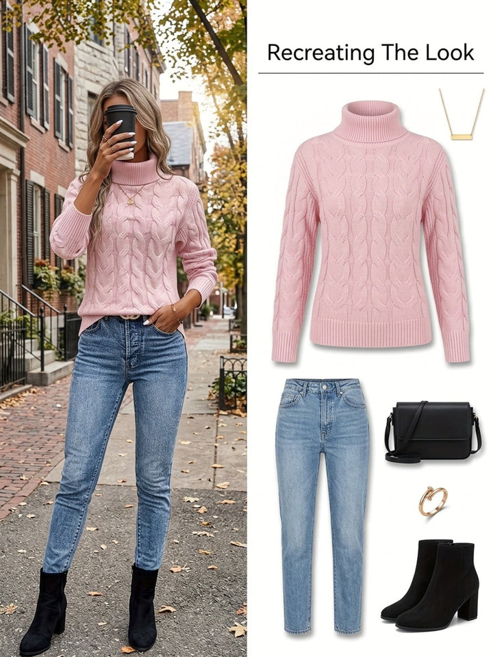 Celeste | Mysig Kabelstickad Turtleneck Tröja