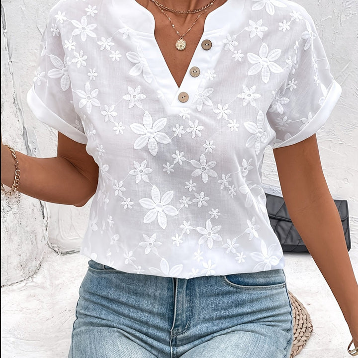Whitney | Blommönstrad Broderad V-ringad Blus