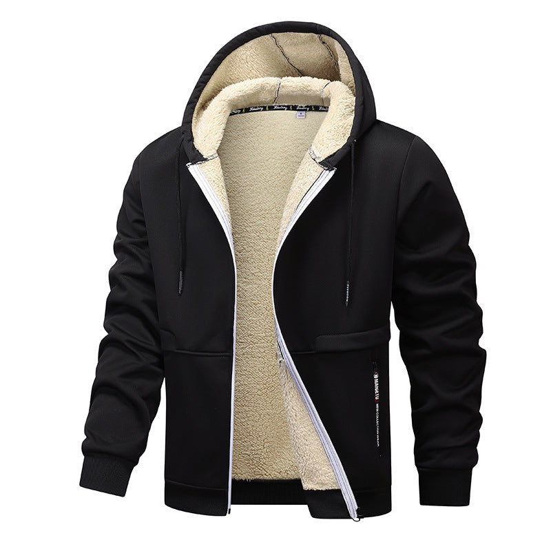 Tjock hoodie herr med dragkedja och varmt teddyfoder