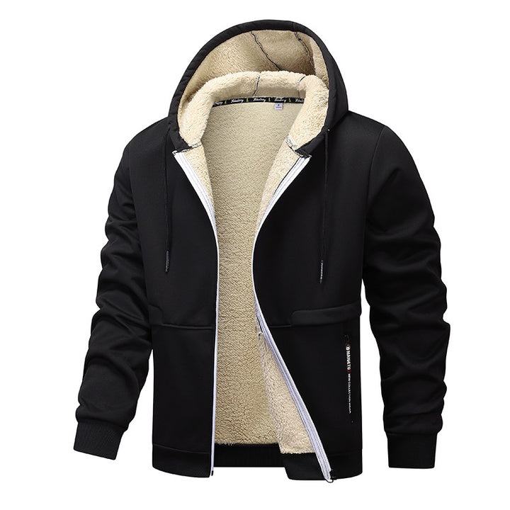 Tjock hoodie herr med dragkedja och varmt teddyfoder