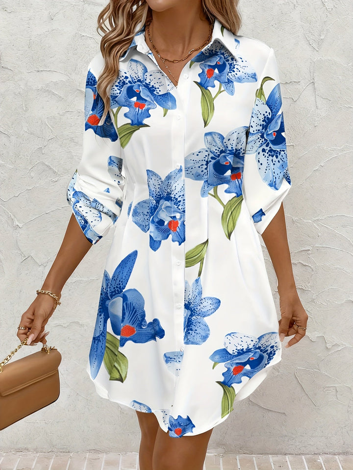 Josie | Blommig Skjortklänning med Knäppning