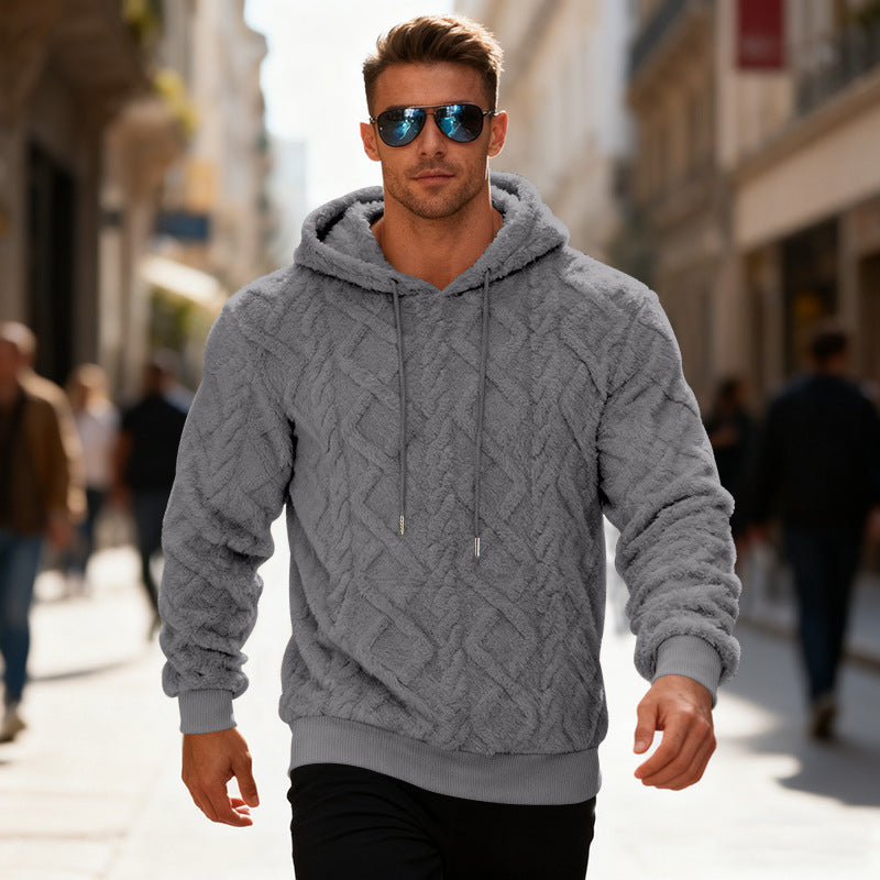 Plyschhoodie herr med fleecefoder, enfärgad och varm