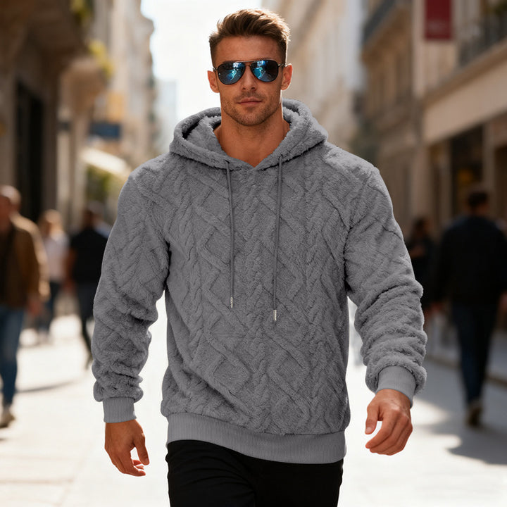 Plyschhoodie herr med fleecefoder, enfärgad och varm