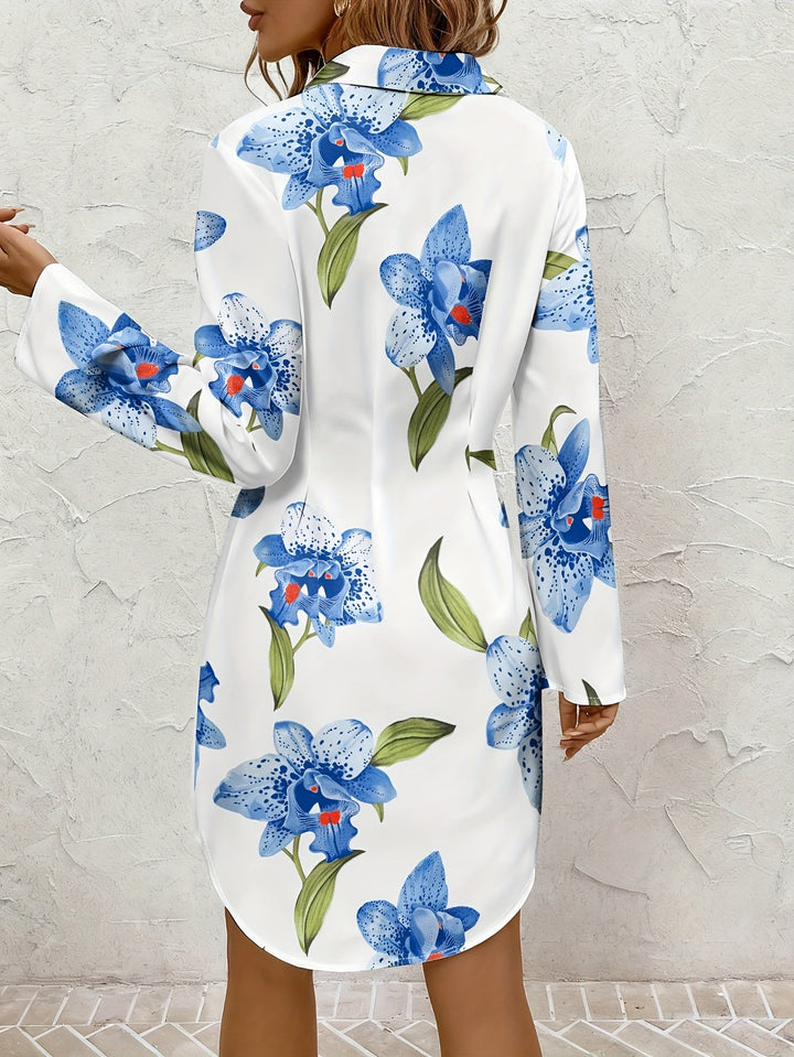 Josie | Blommig Skjortklänning med Knäppning