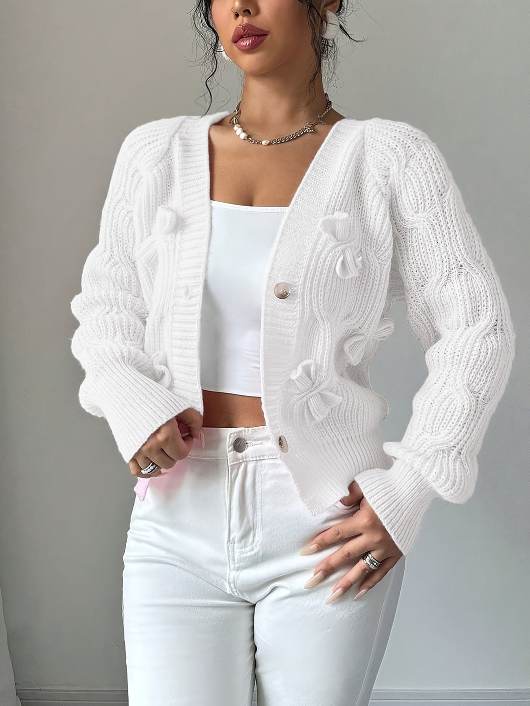 Juniper | Mjuk Cardigan med Båge och Långa Ärmar