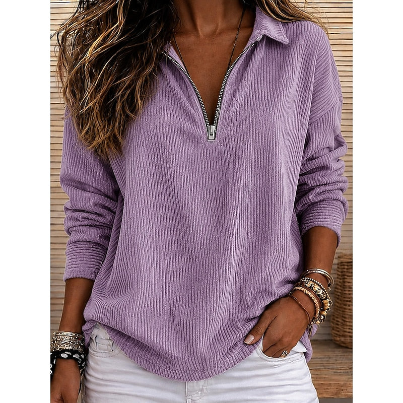 Genevra | Ribbad Quarter-Zip Pullover Top