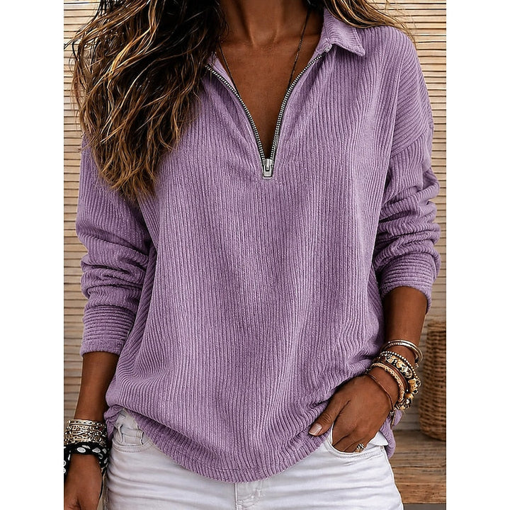 Genevra | Ribbad Quarter-Zip Pullover Top