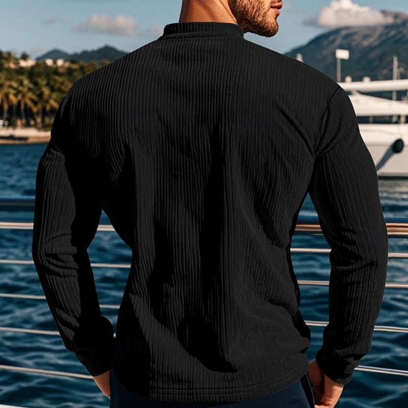 Elias | Ribbad långärmad Henley-tröja