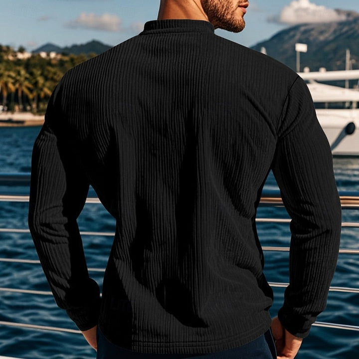 Elias | Ribbad långärmad Henley-tröja