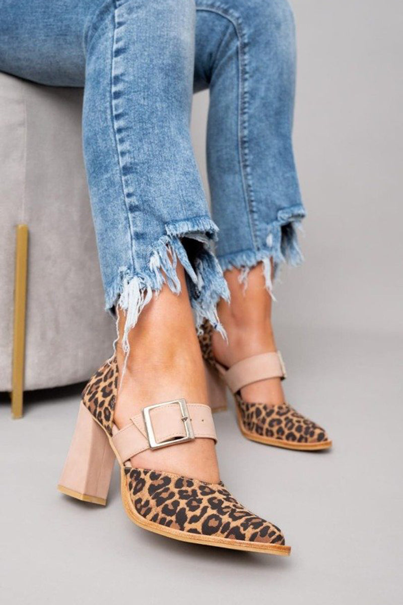 Andrea | Elegant Stora Rem Leopardklackar