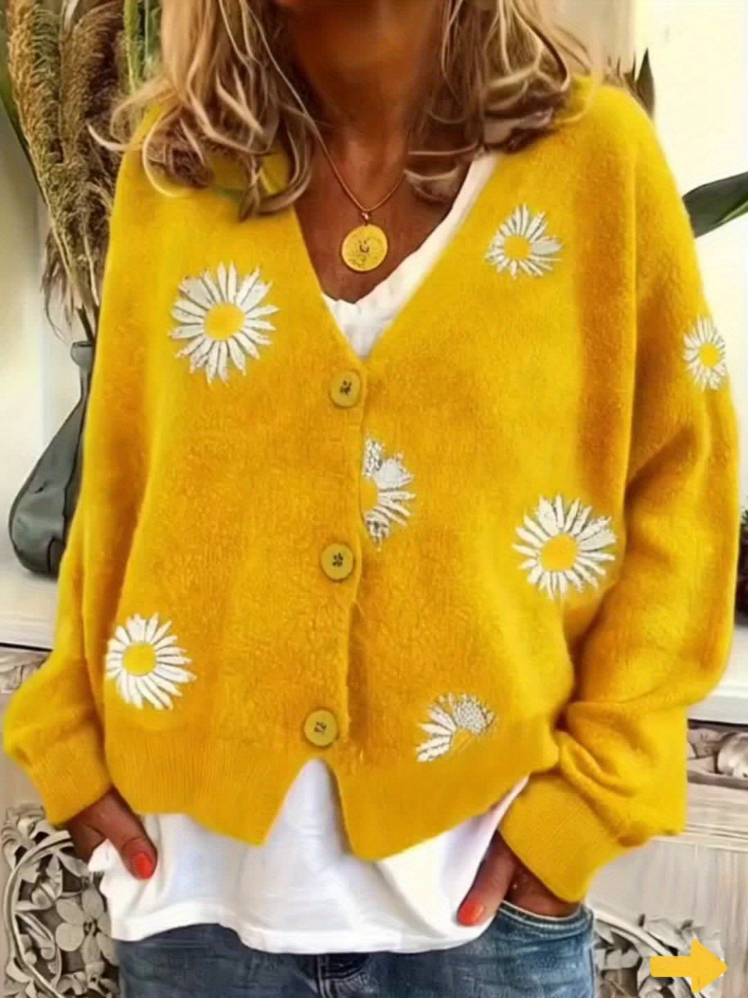 Maribel | Blommig Broderad Knapp-Front Cardigan