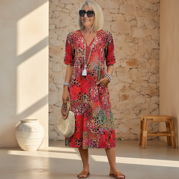 Natalie | Vibrant Pattern Midi Dress