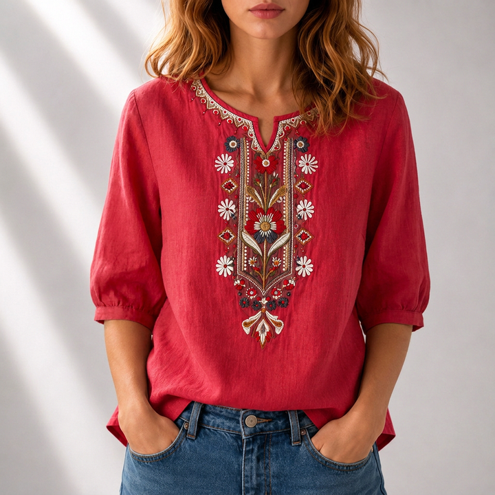 Lucia | Blommig Broderad Blus