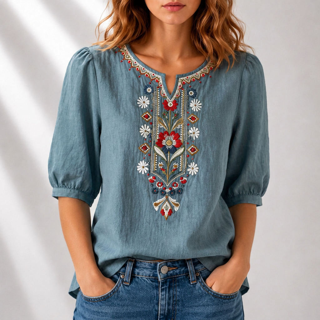 Lucia | Blommig Broderad Blus
