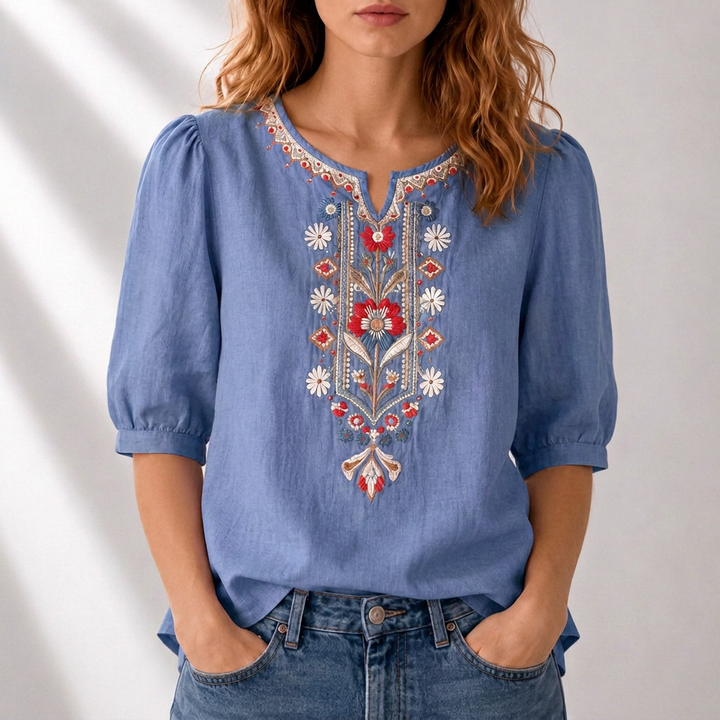 Lucia | Blommig Broderad Blus