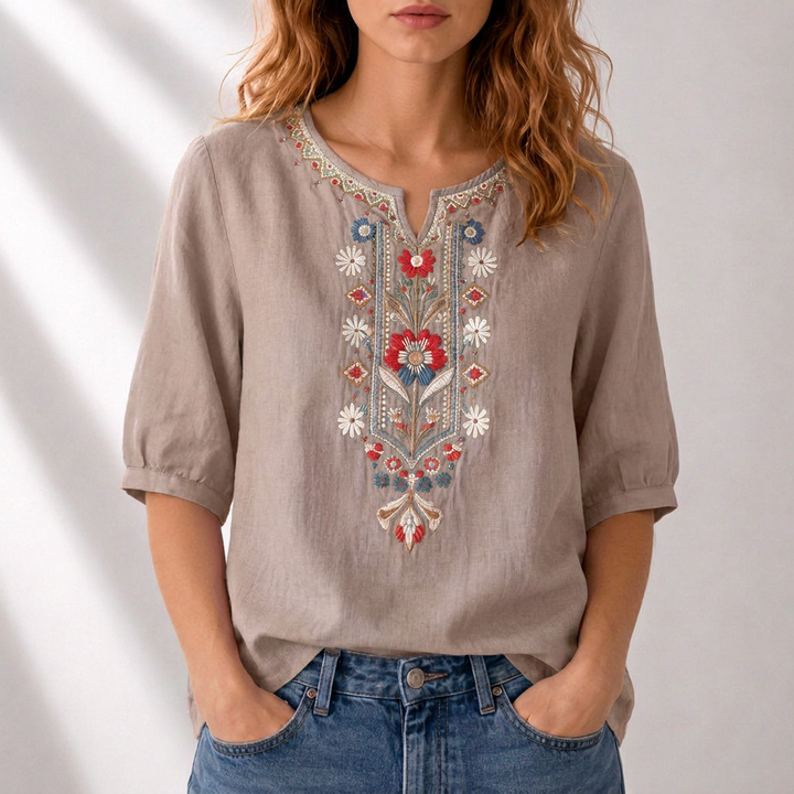 Lucia | Blommig Broderad Blus