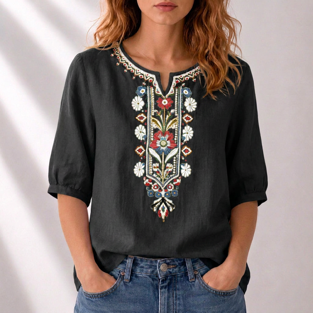 Lucia | Blommig Broderad Blus