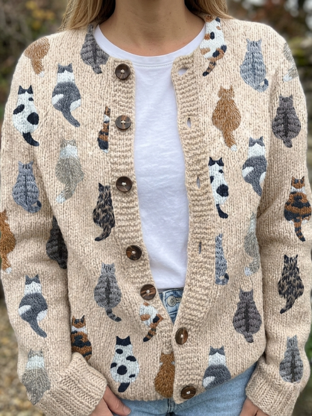 Teresa | Stilig mjuk kattmönstrad cardigan