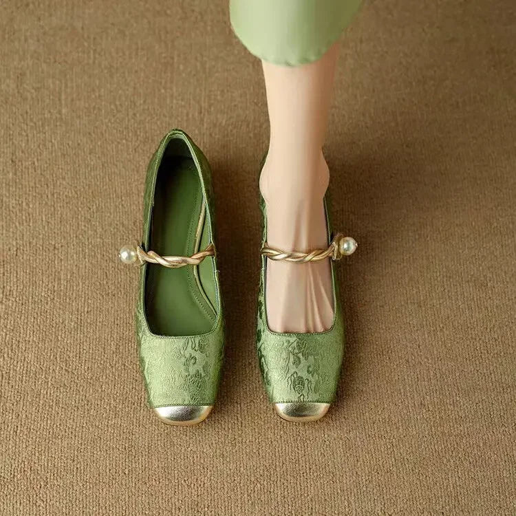 Camille | Vintage Flätad Pärlremsskor