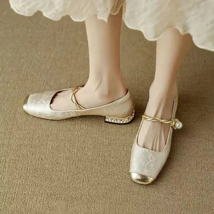 Camille | Vintage Flätad Pärlremsskor