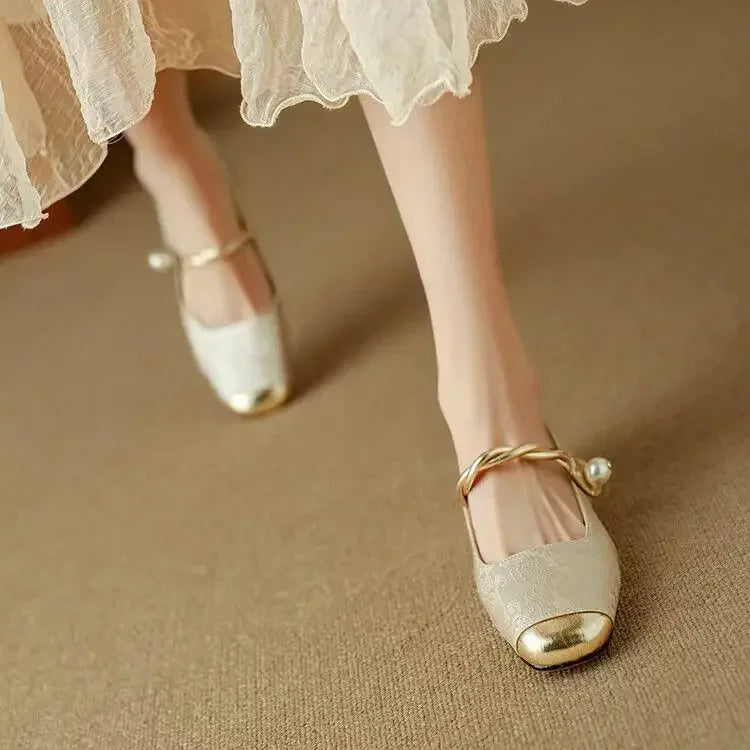 Camille | Vintage Flätad Pärlremsskor