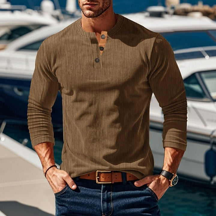 Elias | Ribbad långärmad Henley-tröja