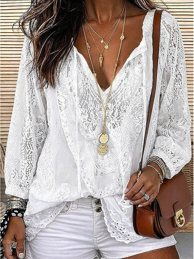 Estelle | Boho Blus med Spetsdetaljer