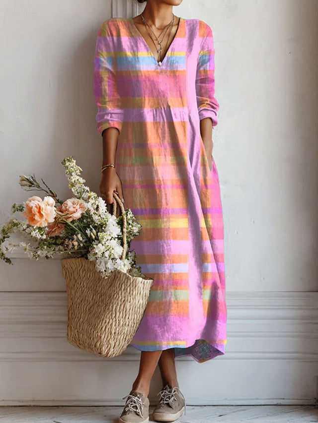 Miranda | Elegant Multicolor Långärmad Klänning