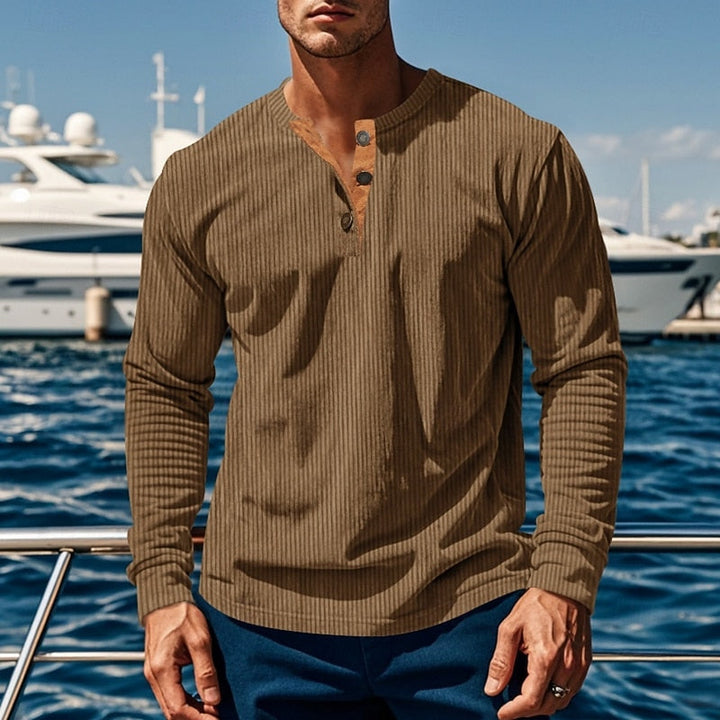 Elias | Ribbad långärmad Henley-tröja