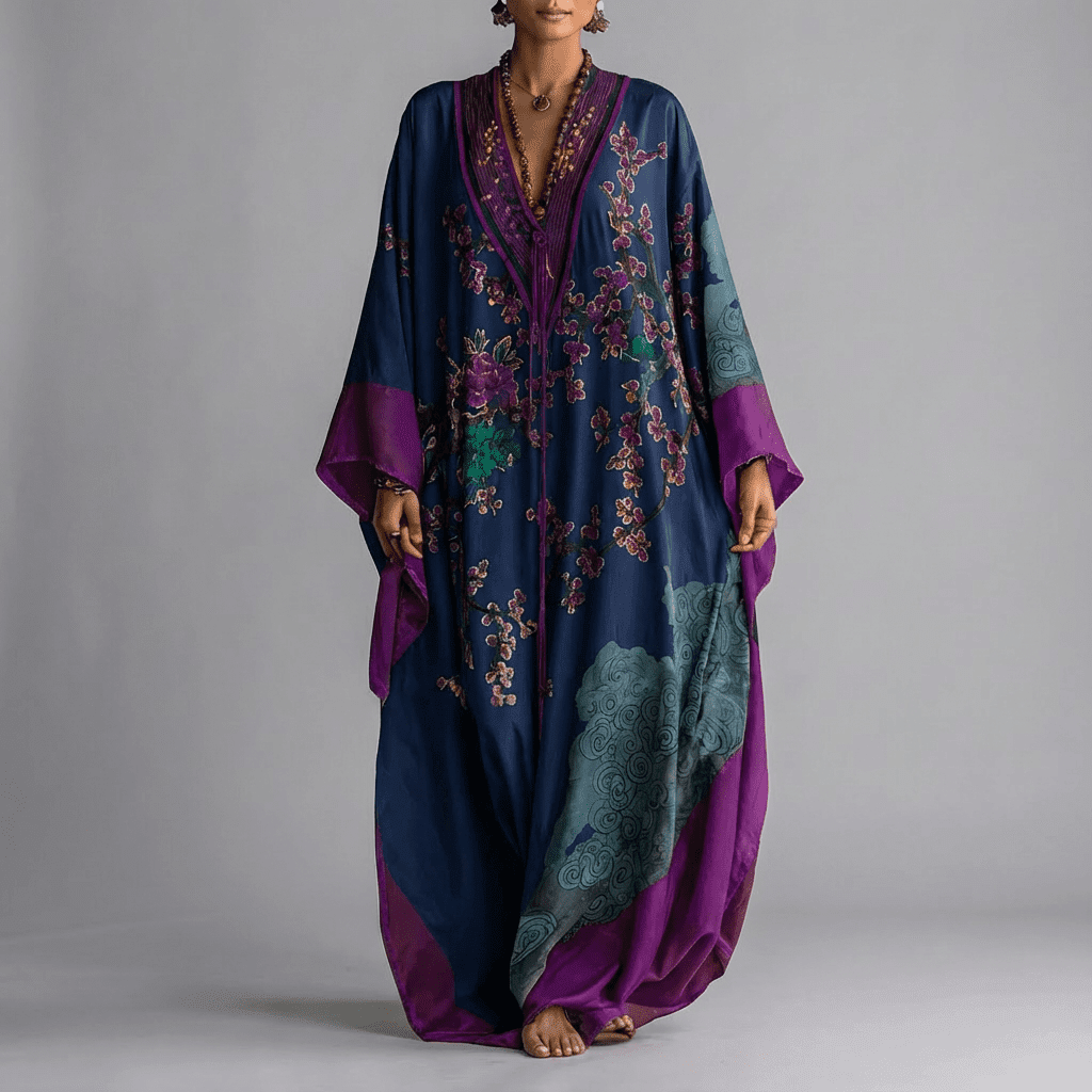 Valerie | Blommig Batwing Ärmar Maxiklänning