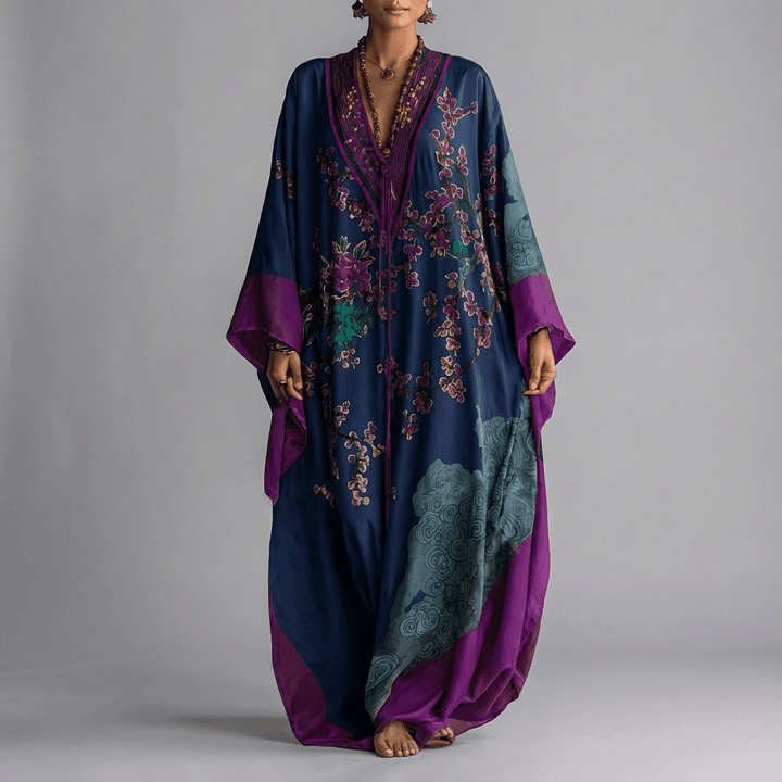 Valerie | Blommig Batwing Ärmar Maxiklänning