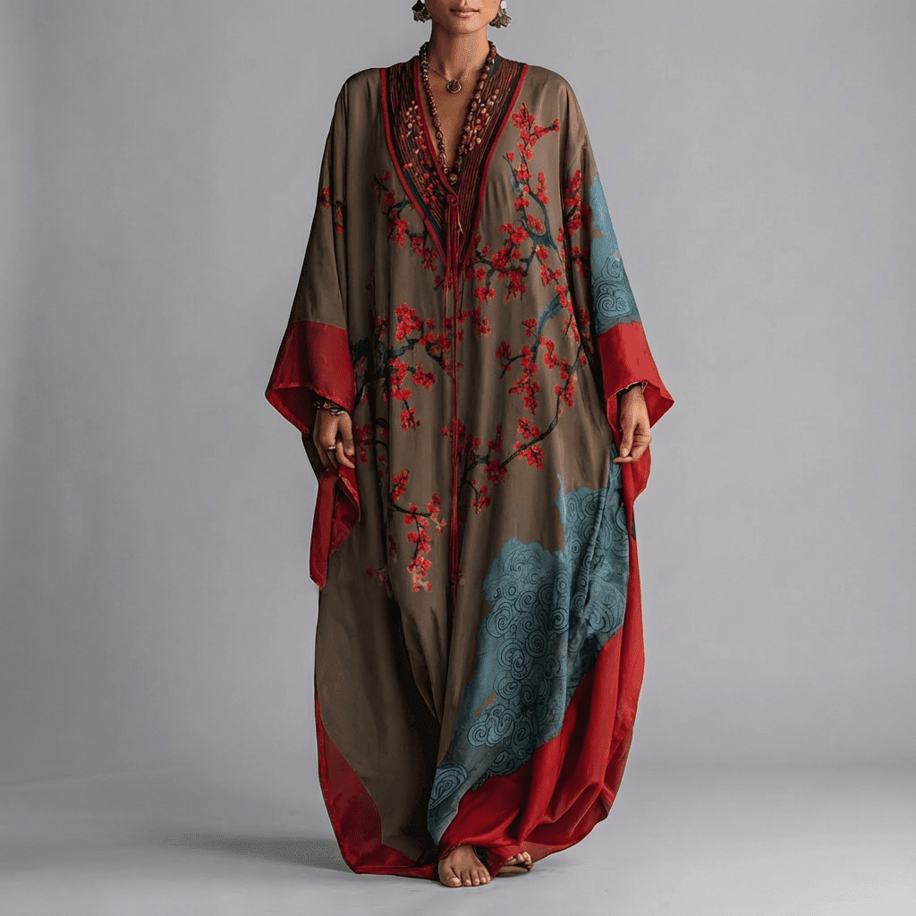 Valerie | Blommig Batwing Ärmar Maxiklänning