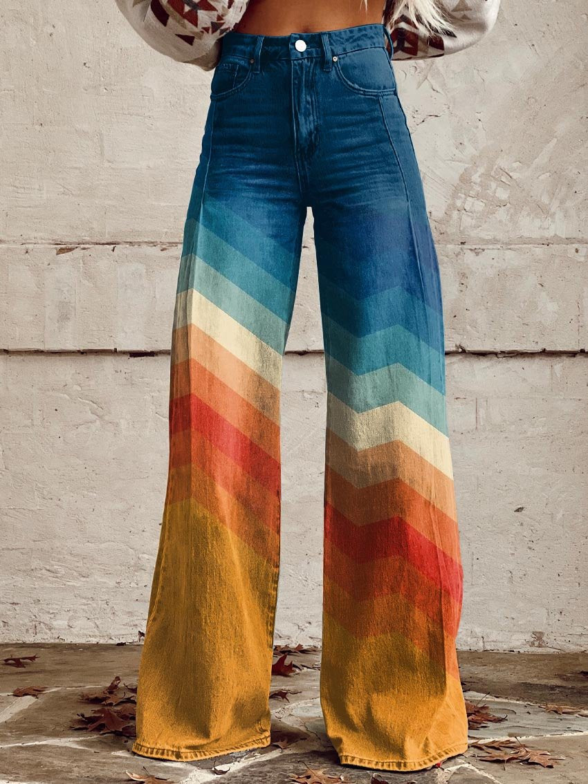 Colleen | Elegant Multicolor Retro Zigzag Byxor