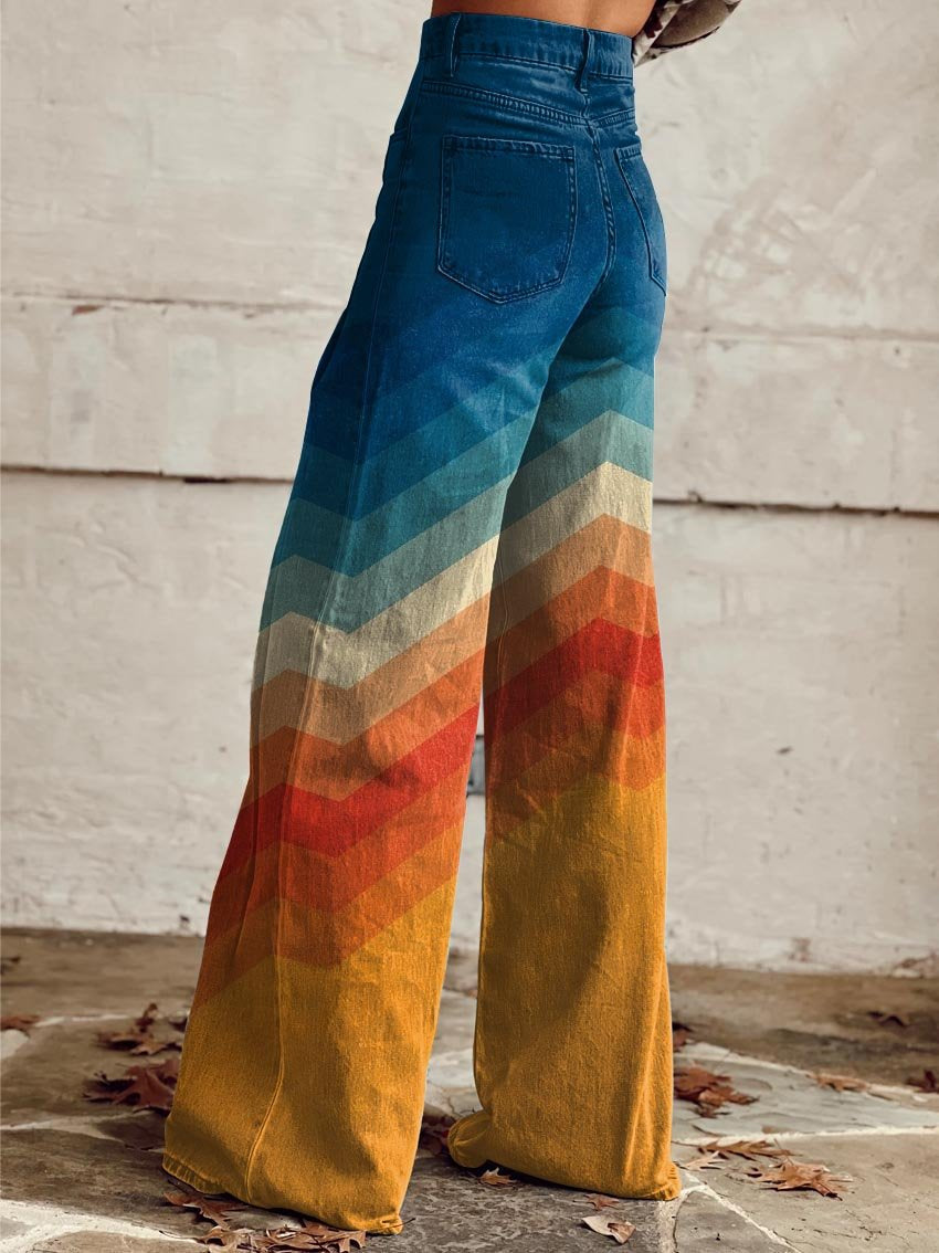 Colleen | Elegant Multicolor Retro Zigzag Byxor