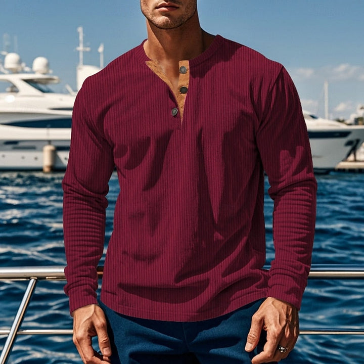 Elias | Ribbad långärmad Henley-tröja
