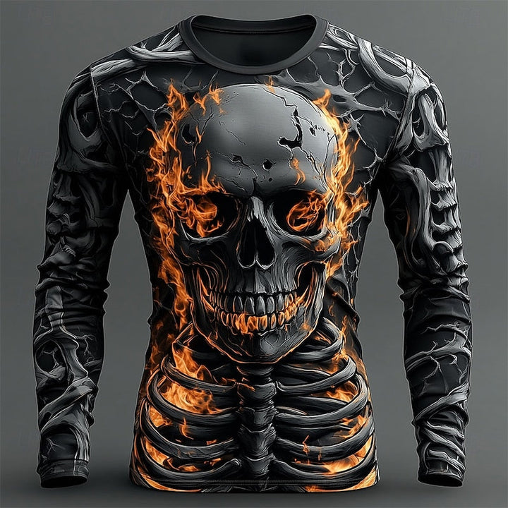 Jasper | Flammig Skelett Halloween T-shirt med Lång Ärmar