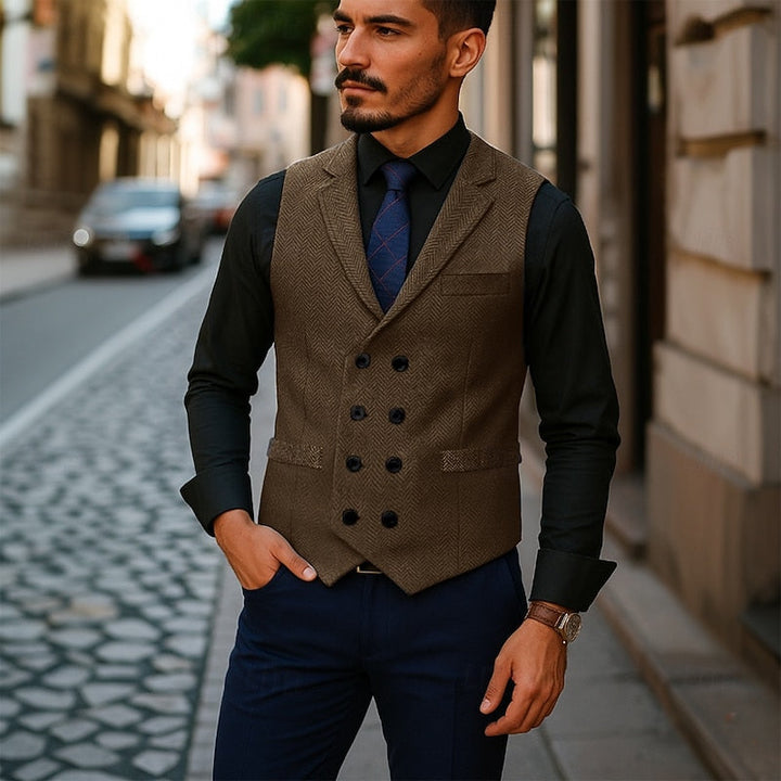 Bennett | Dubbelknäppt Herringbone Väst