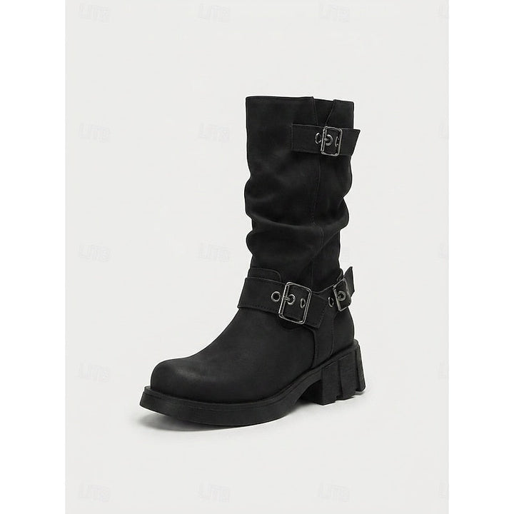 Sylvia | Bikerstövlar med Spänne, Mid-Calf