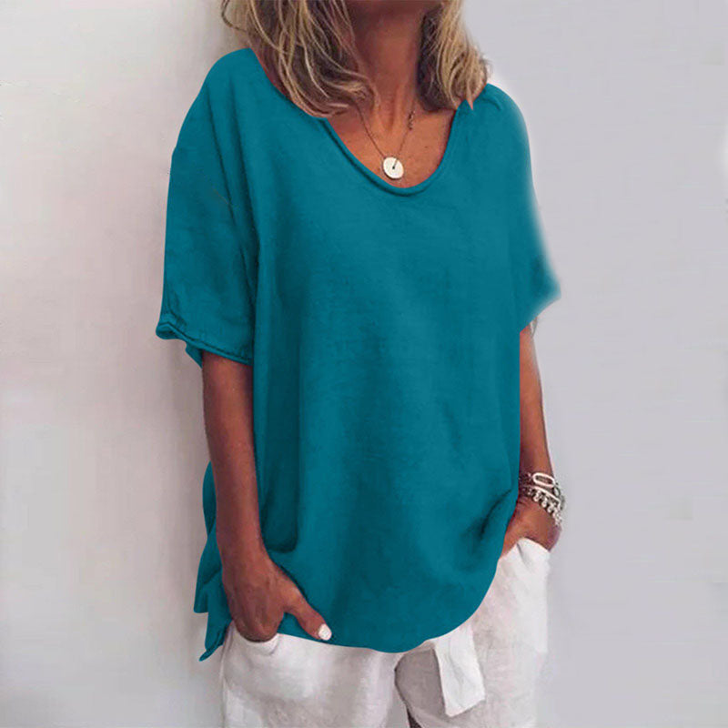 Megan | Finstilt V-ringad Kortärmad Blus