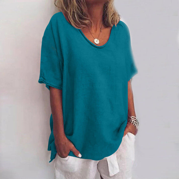 Megan | Finstilt V-ringad Kortärmad Blus