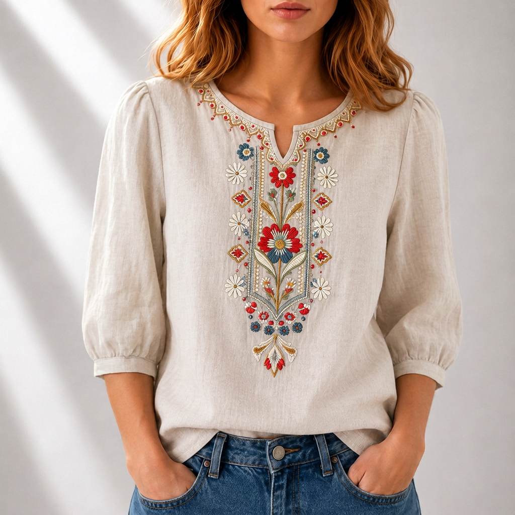 Lucia | Blommig Broderad Blus