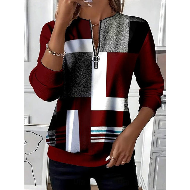 Nancy | Färgblock Zip-Neck Sweatshirt