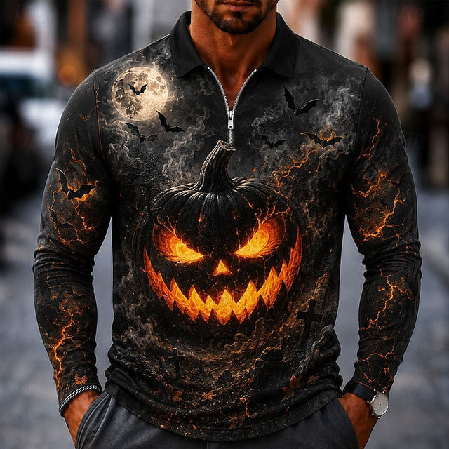 Bram | Halloween Zip Långärmad Polo Skjorta