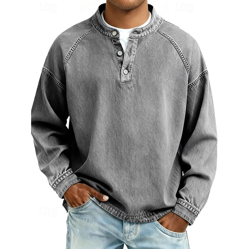 Trent | Vintage Tvättad Ståkrage Henley Skjorta