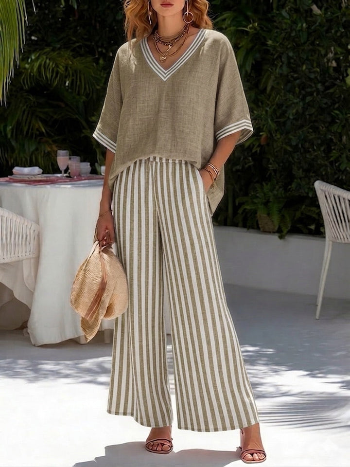 Beverly | Stilig V-ringad och Randig Byxdress